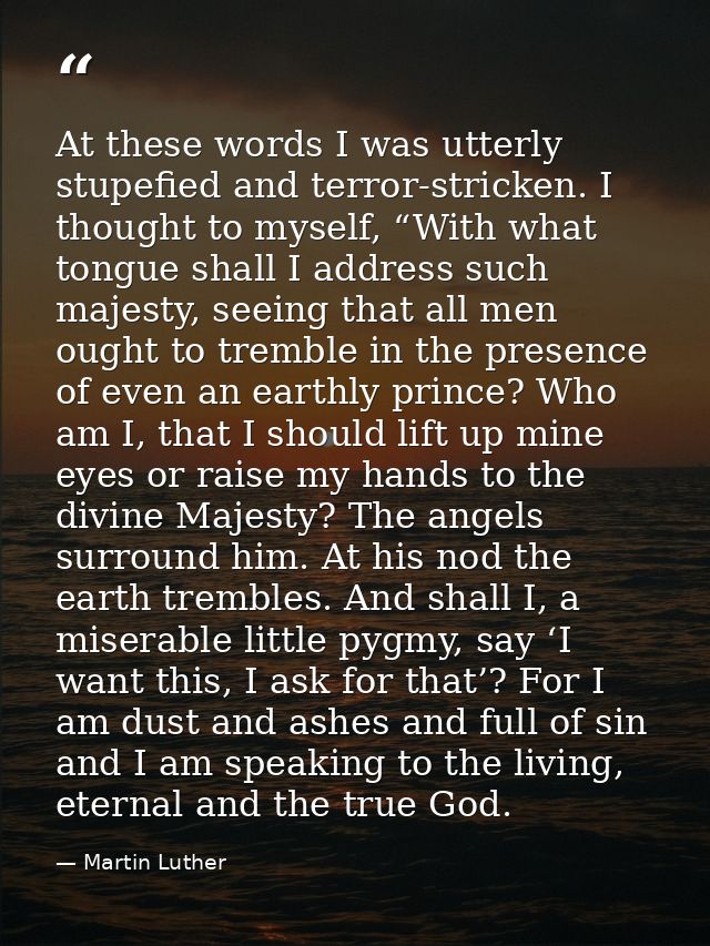 At these words I was utterly stupefied and terror-stricken. I thought to myself, “With what tongue shall I address such  — Martin Luther