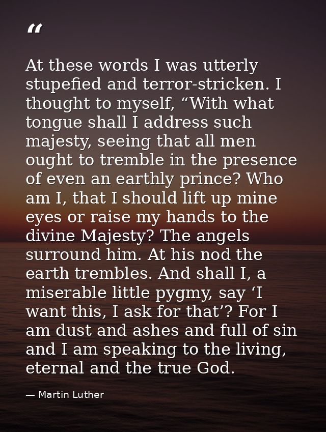 At these words I was utterly stupefied and terror-stricken. I thought to myself, “With what tongue shall I address such  — Martin Luther