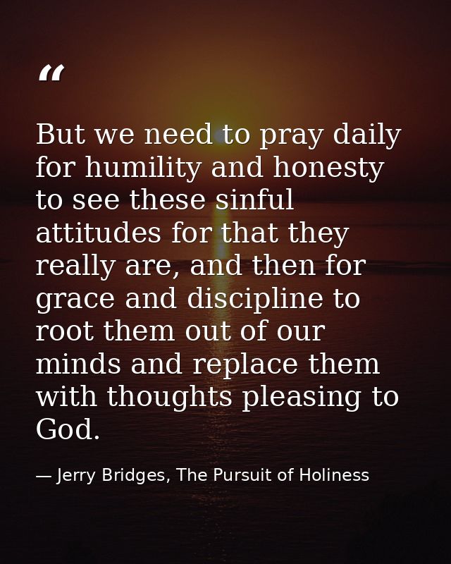 But we need to pray daily for humility and honesty to see these sinful attitudes for that they really are, and then for  — Jerry Bridges, The Pursuit of Holiness