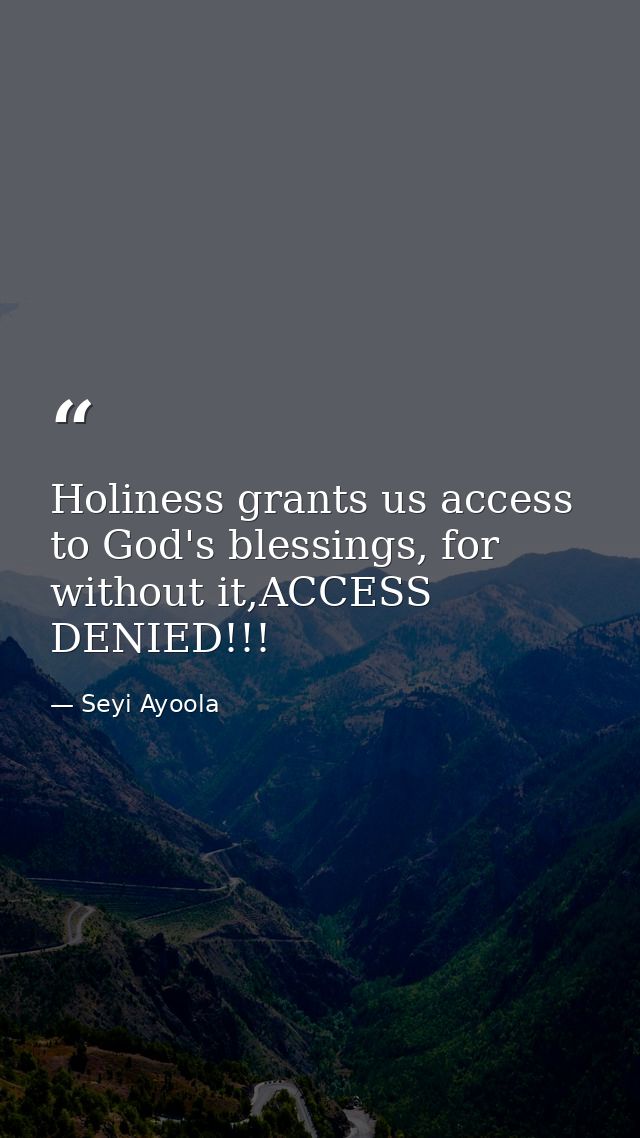 Holiness grants us access to God's blessings, for without it,ACCESS DENIED!!! — Seyi Ayoola