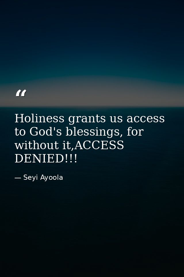 Holiness grants us access to God's blessings, for without it,ACCESS DENIED!!! — Seyi Ayoola