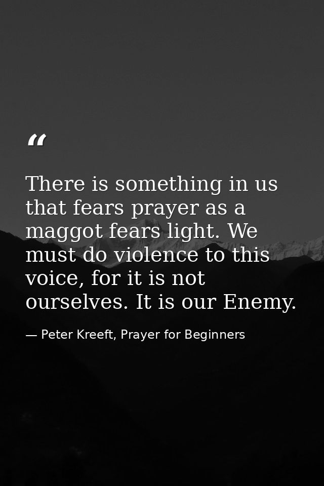 There is something in us that fears prayer as a maggot fears light. We must do violence to this voice, for it is not our — Peter Kreeft, Prayer for Beginners