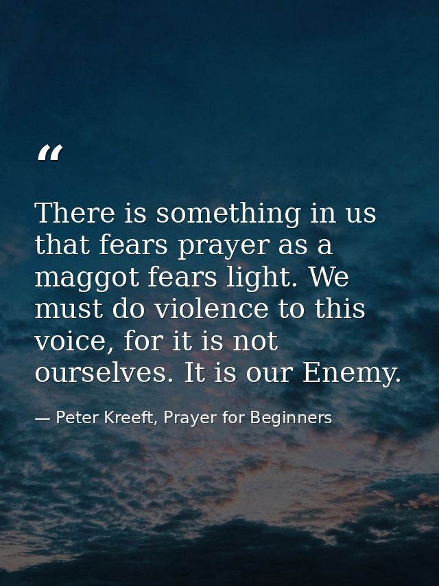 There is something in us that fears prayer as a maggot fears light. We must do violence to this voice, for it is not our — Peter Kreeft, Prayer for Beginners