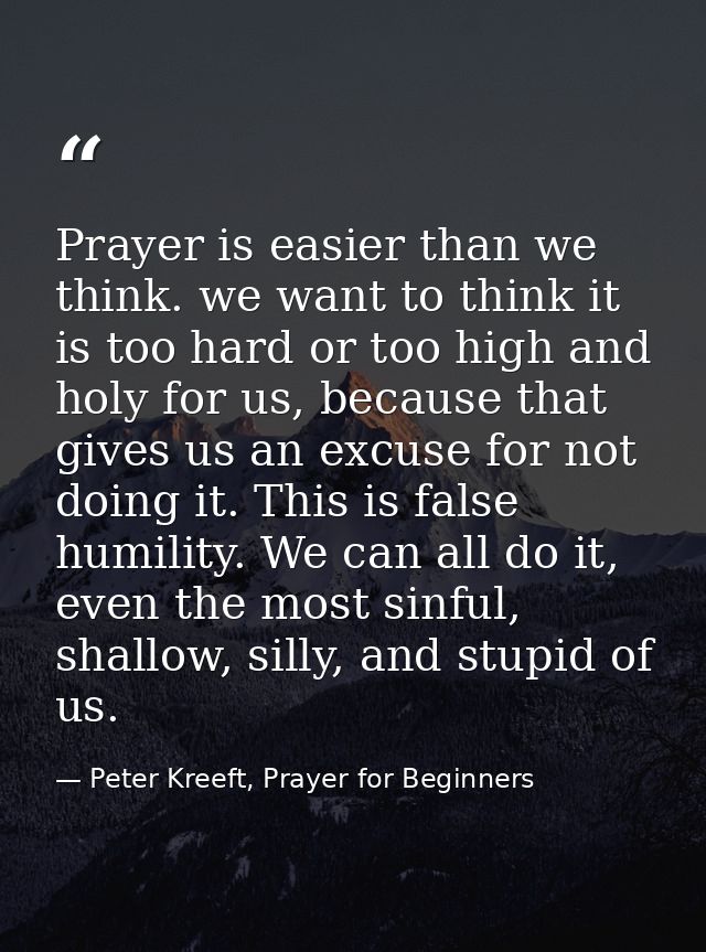 Prayer is easier than we think. we want to think it is too hard or too high and holy for us, because that gives us an ex — Peter Kreeft, Prayer for Beginners