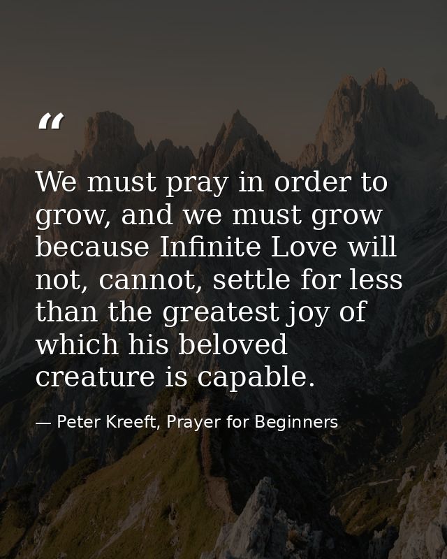 We must pray in order to grow, and we must grow because Infinite Love will not, cannot, settle for less than the greates — Peter Kreeft, Prayer for Beginners