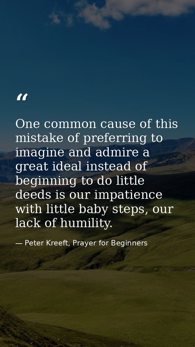 One common cause of this mistake of preferring to imagine and admire a great ideal instead of beginning to do little dee — Peter Kreeft, Prayer for Beginners