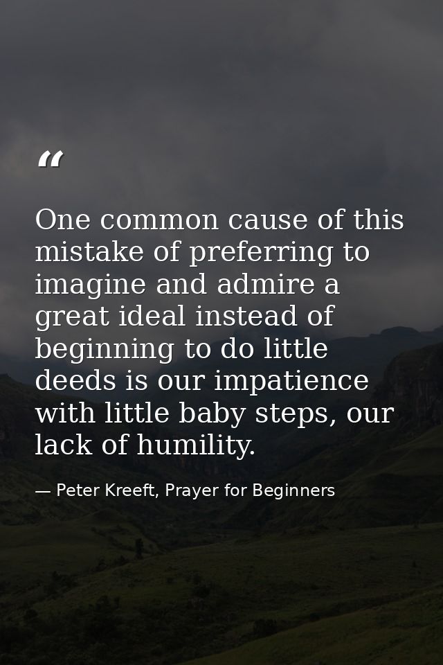 One common cause of this mistake of preferring to imagine and admire a great ideal instead of beginning to do little dee — Peter Kreeft, Prayer for Beginners