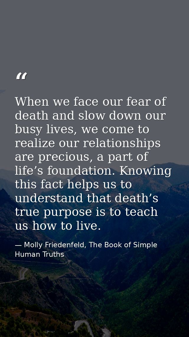 When we face our fear of death and slow down our busy lives, we come to realize our relationships are precious, a part o — Molly Friedenfeld, The Book of Simple Human Truths