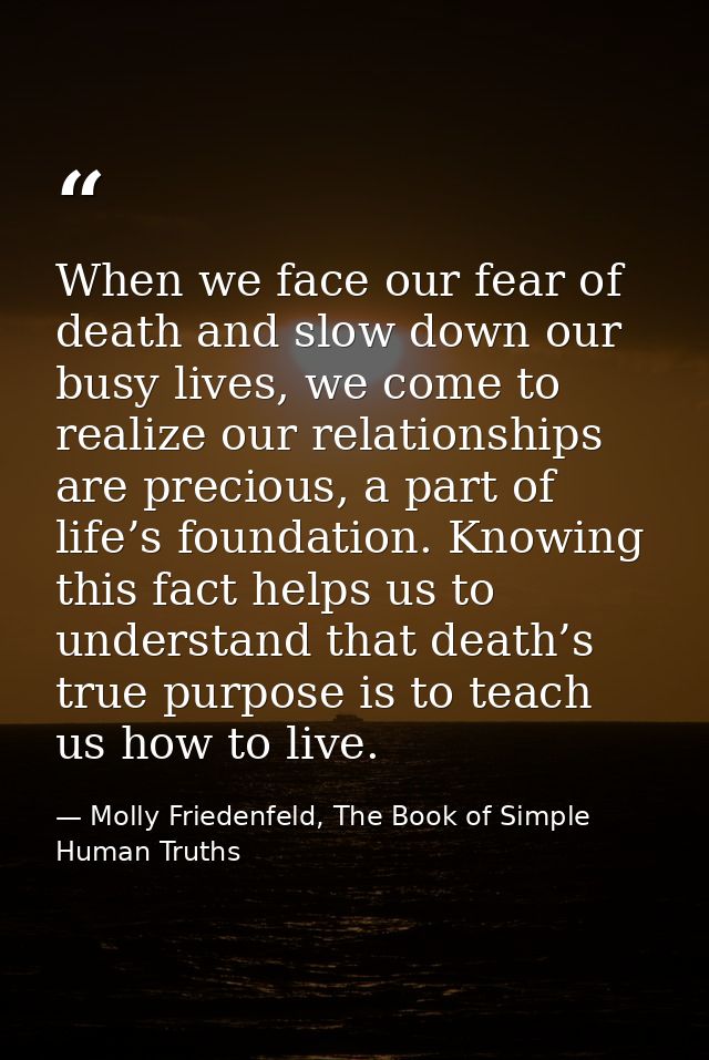 When we face our fear of death and slow down our busy lives, we come to realize our relationships are precious, a part o — Molly Friedenfeld, The Book of Simple Human Truths