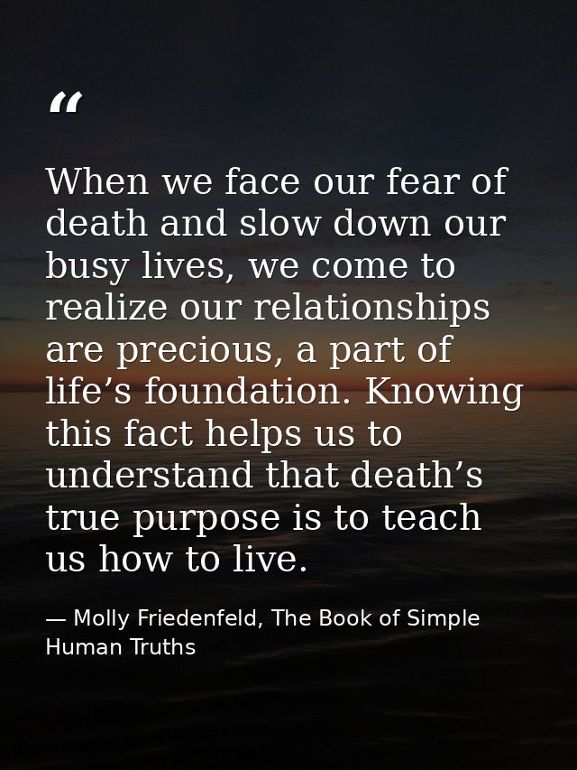 When we face our fear of death and slow down our busy lives, we come to realize our relationships are precious, a part o — Molly Friedenfeld, The Book of Simple Human Truths