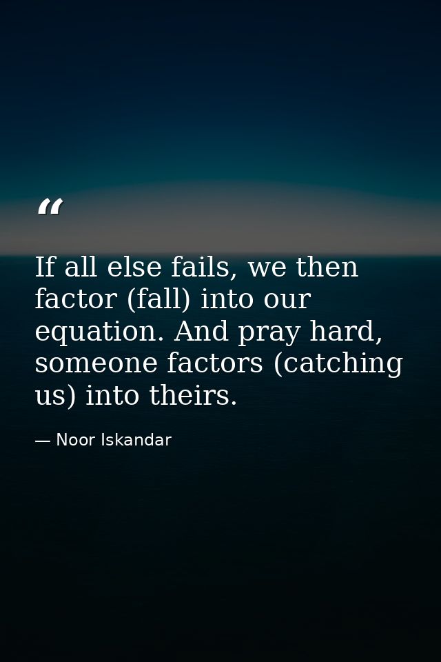 If all else fails, we then factor (fall) into our equation. And pray hard, someone factors (catching us) into theirs. — Noor Iskandar