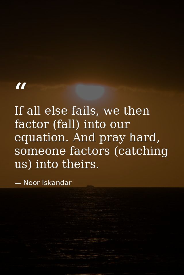 If all else fails, we then factor (fall) into our equation. And pray hard, someone factors (catching us) into theirs. — Noor Iskandar