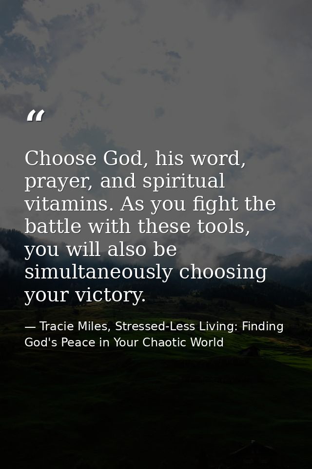 Choose God, his word, prayer, and spiritual vitamins. As you fight the battle with these tools, you will also be simulta — Tracie Miles, Stressed-Less Living: Finding God's Peace in Your Chaotic World