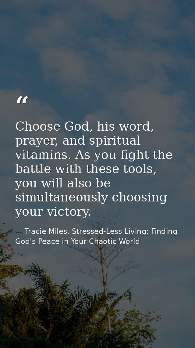 Choose God, his word, prayer, and spiritual vitamins. As you fight the battle with these tools, you will also be simulta — Tracie Miles, Stressed-Less Living: Finding God's Peace in Your Chaotic World
