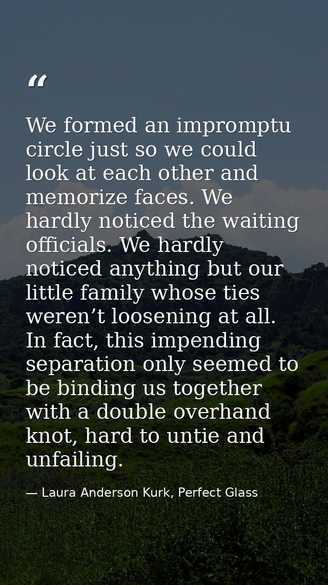 We formed an impromptu circle just so we could look at each other and memorize faces. We hardly noticed the waiting offi — Laura Anderson Kurk, Perfect Glass