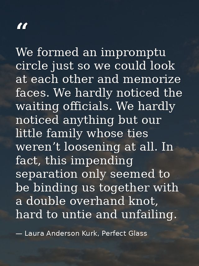 We formed an impromptu circle just so we could look at each other and memorize faces. We hardly noticed the waiting offi — Laura Anderson Kurk, Perfect Glass