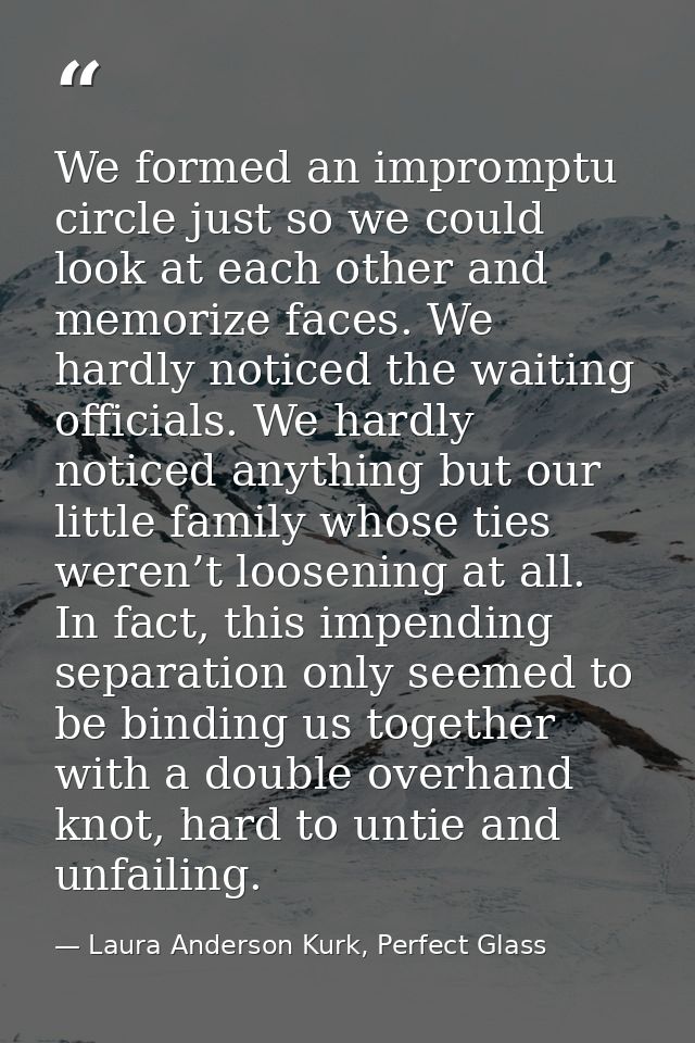 We formed an impromptu circle just so we could look at each other and memorize faces. We hardly noticed the waiting offi — Laura Anderson Kurk, Perfect Glass