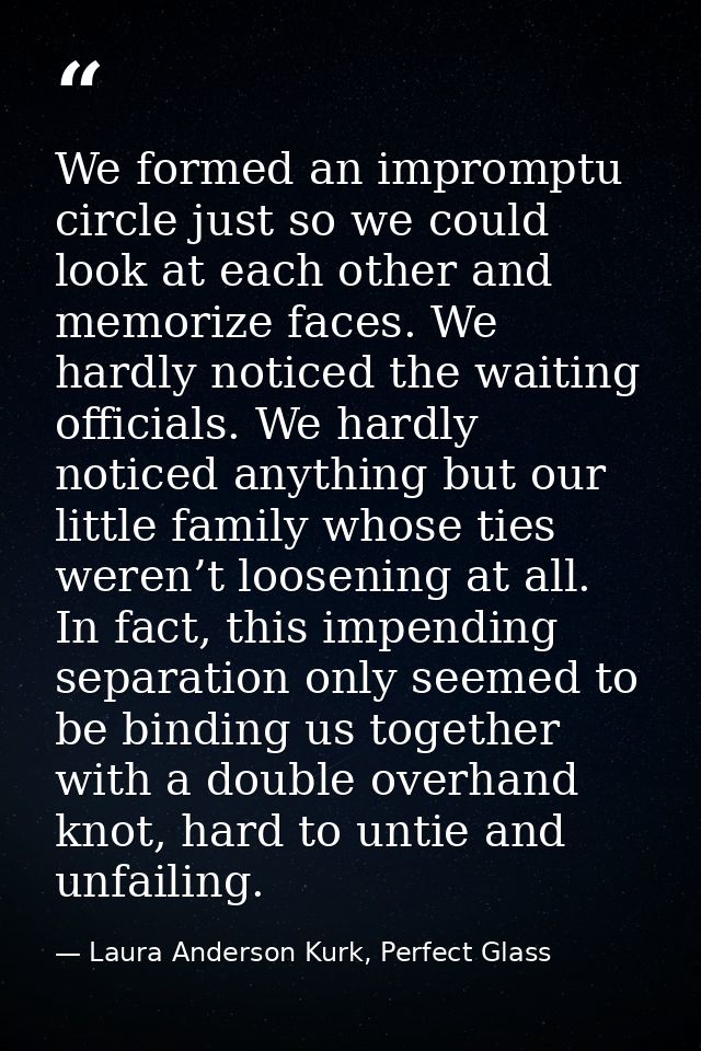 We formed an impromptu circle just so we could look at each other and memorize faces. We hardly noticed the waiting offi — Laura Anderson Kurk, Perfect Glass