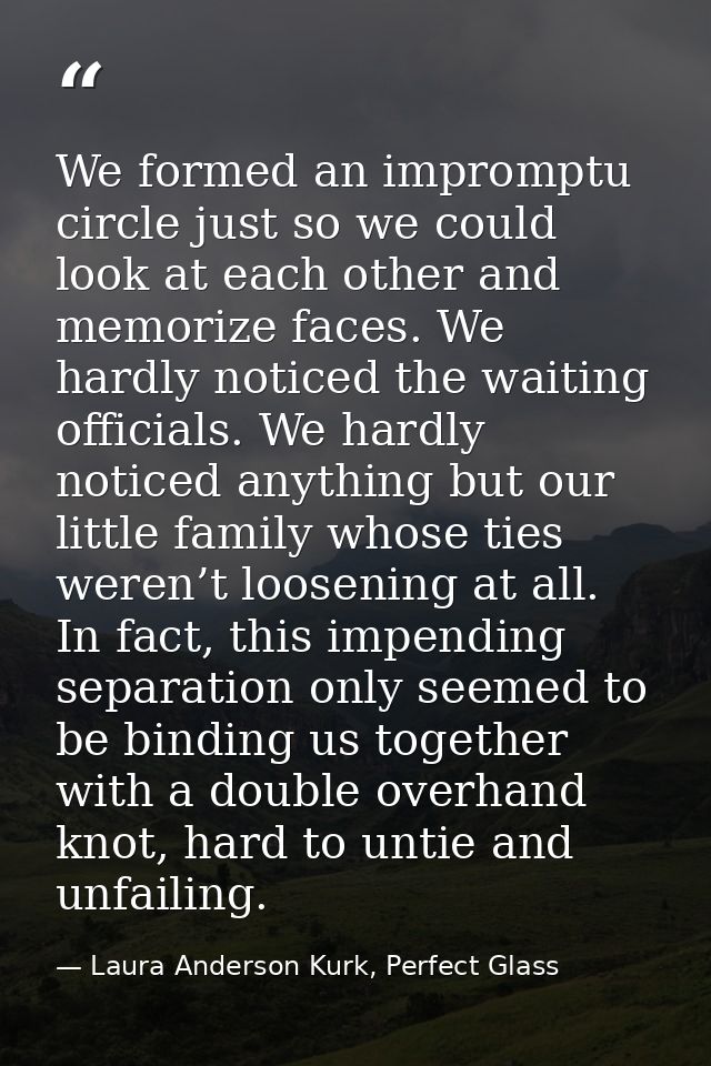 We formed an impromptu circle just so we could look at each other and memorize faces. We hardly noticed the waiting offi — Laura Anderson Kurk, Perfect Glass