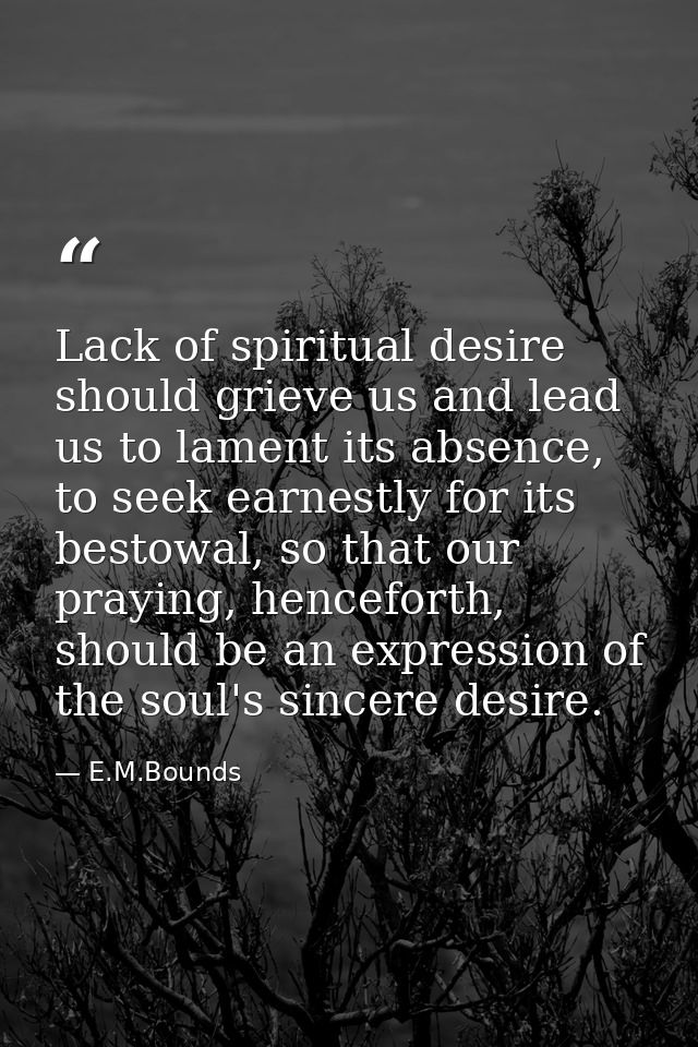 Lack of spiritual desire should grieve us and lead us to lament its absence, to seek earnestly for its bestowal, so that — E.M.Bounds