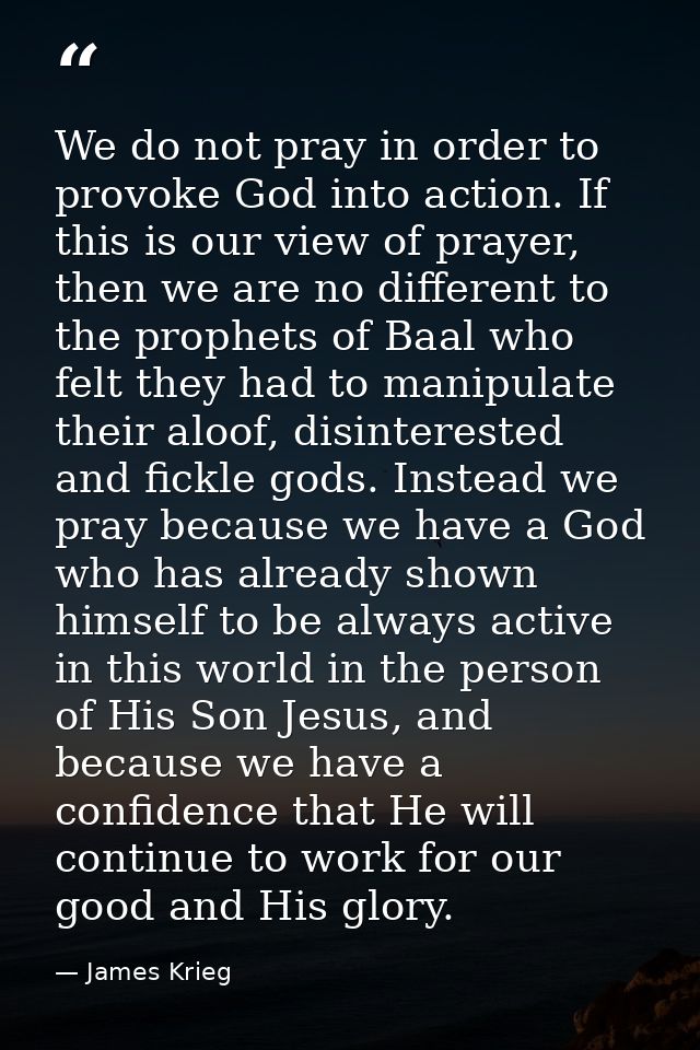 We do not pray in order to provoke God into action. If this is our view of prayer, then we are no different to the proph — James Krieg