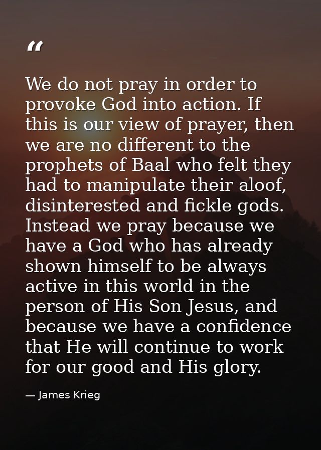 We do not pray in order to provoke God into action. If this is our view of prayer, then we are no different to the proph — James Krieg