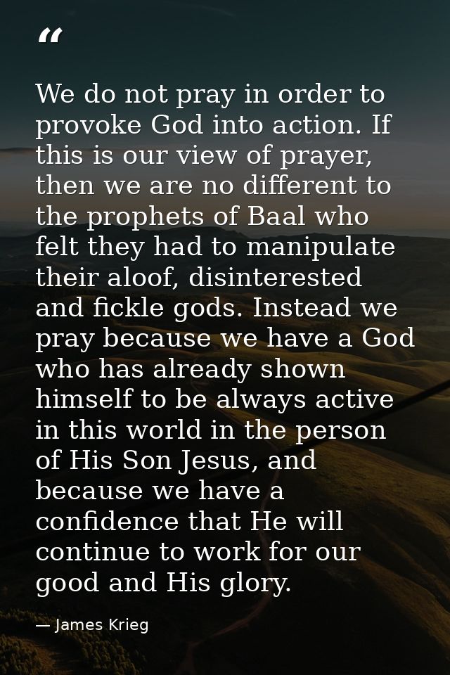 We do not pray in order to provoke God into action. If this is our view of prayer, then we are no different to the proph — James Krieg