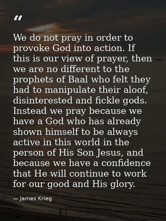 We do not pray in order to provoke God into action. If this is our view of prayer, then we are no different to the proph — James Krieg