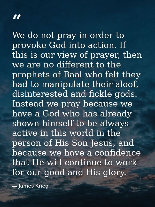 We do not pray in order to provoke God into action. If this is our view of prayer, then we are no different to the proph — James Krieg