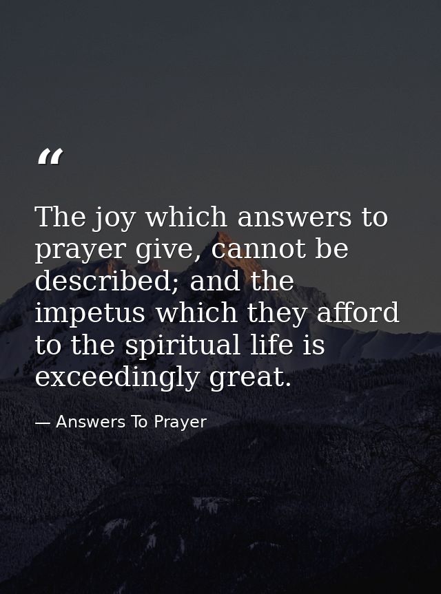 The joy which answers to prayer give, cannot be described; and the impetus which they afford to the spiritual life is ex — Answers To Prayer