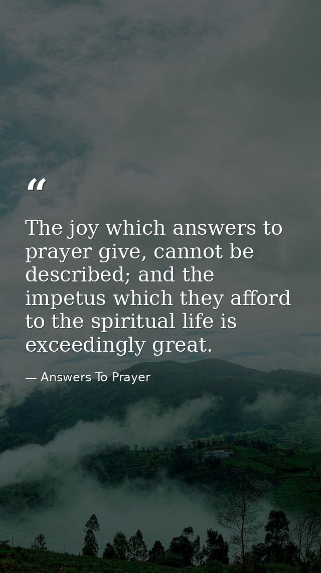 The joy which answers to prayer give, cannot be described; and the impetus which they afford to the spiritual life is ex — Answers To Prayer