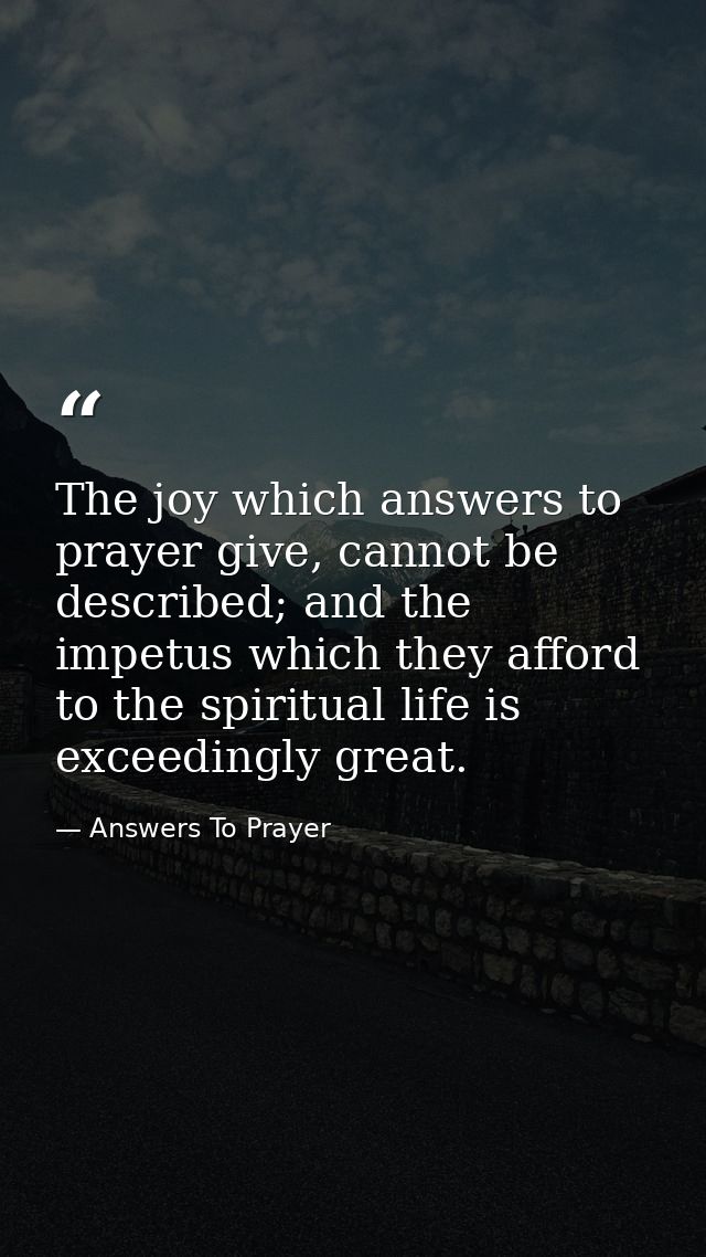 The joy which answers to prayer give, cannot be described; and the impetus which they afford to the spiritual life is ex — Answers To Prayer