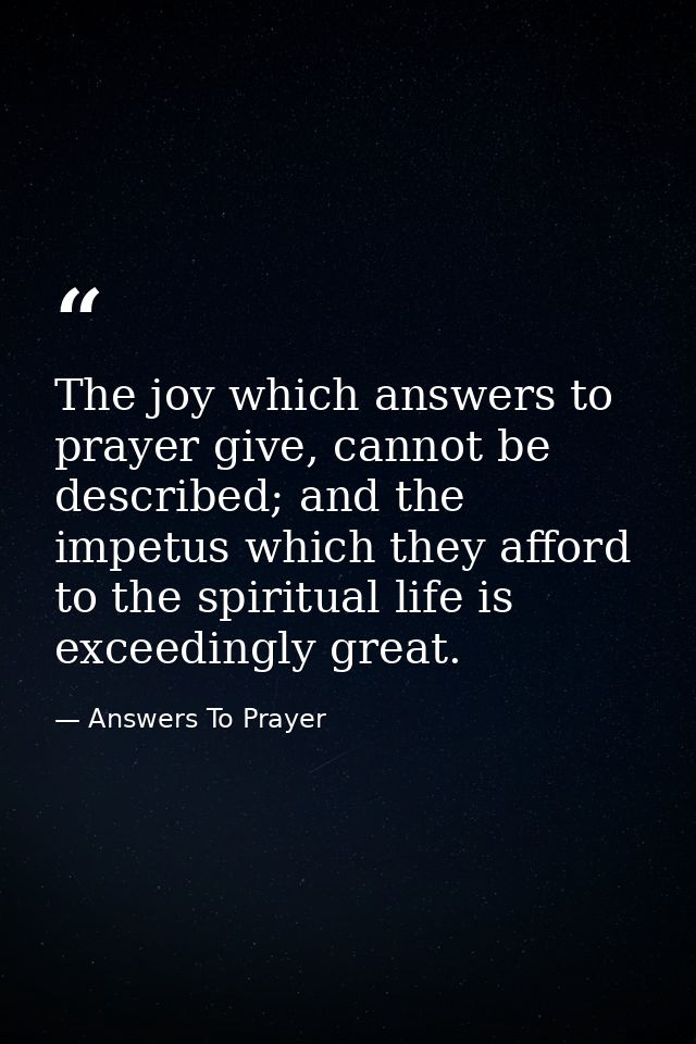 The joy which answers to prayer give, cannot be described; and the impetus which they afford to the spiritual life is ex — Answers To Prayer