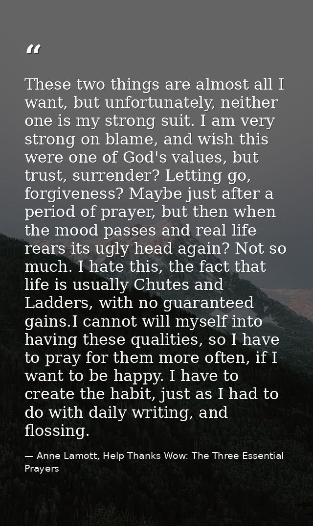 These two things are almost all I want, but unfortunately, neither one is my strong suit. I am very strong on blame, and — Anne Lamott, Help Thanks Wow: The Three Essential Prayers