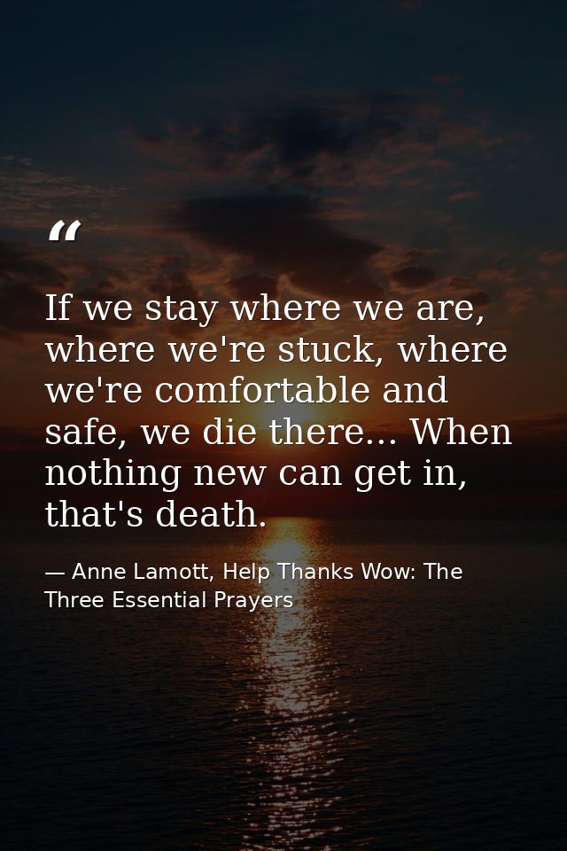 If we stay where we are, where we're stuck, where we're comfortable and safe, we die there... When nothing new can get i — Anne Lamott, Help Thanks Wow: The Three Essential Prayers