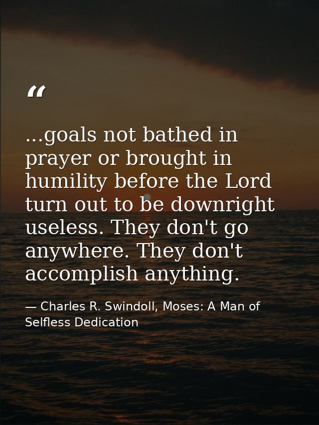 ...goals not bathed in prayer or brought in humility before the Lord turn out to be downright useless. They don't go any — Charles R. Swindoll, Moses: A Man of Selfless Dedication