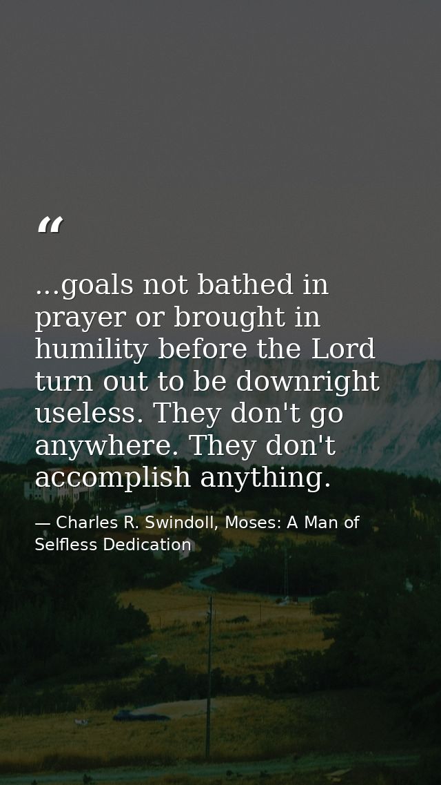 ...goals not bathed in prayer or brought in humility before the Lord turn out to be downright useless. They don't go any — Charles R. Swindoll, Moses: A Man of Selfless Dedication