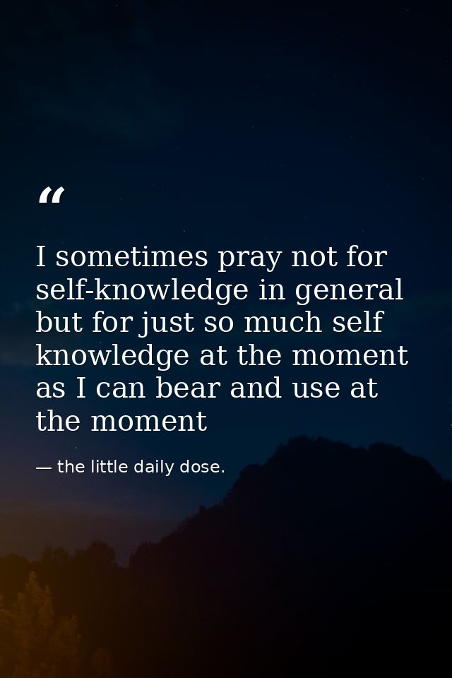 I sometimes pray not for self-knowledge in general but for just so much self knowledge at the moment as I can bear and u — the little daily dose.