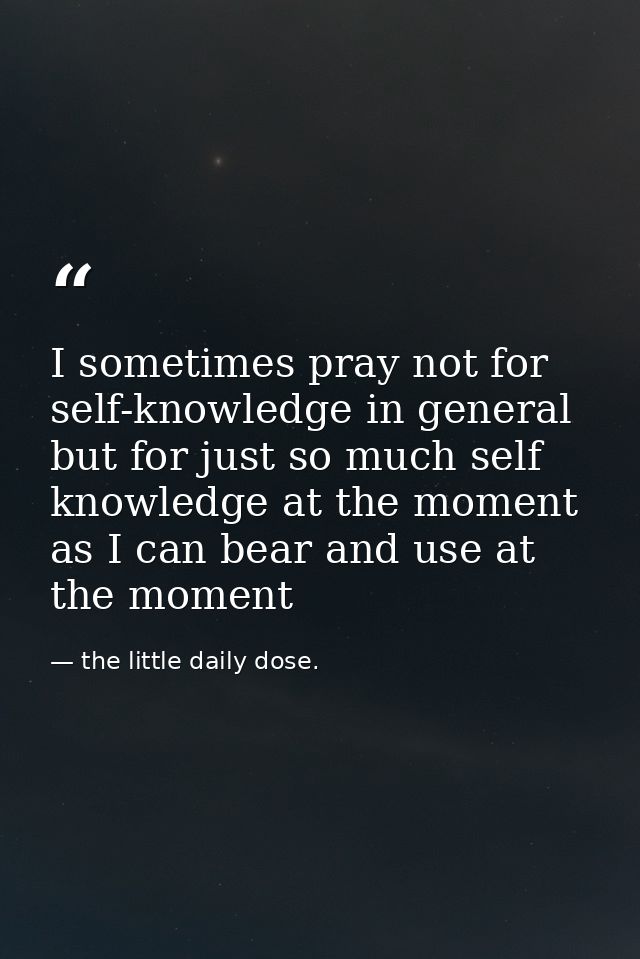 I sometimes pray not for self-knowledge in general but for just so much self knowledge at the moment as I can bear and u — the little daily dose.