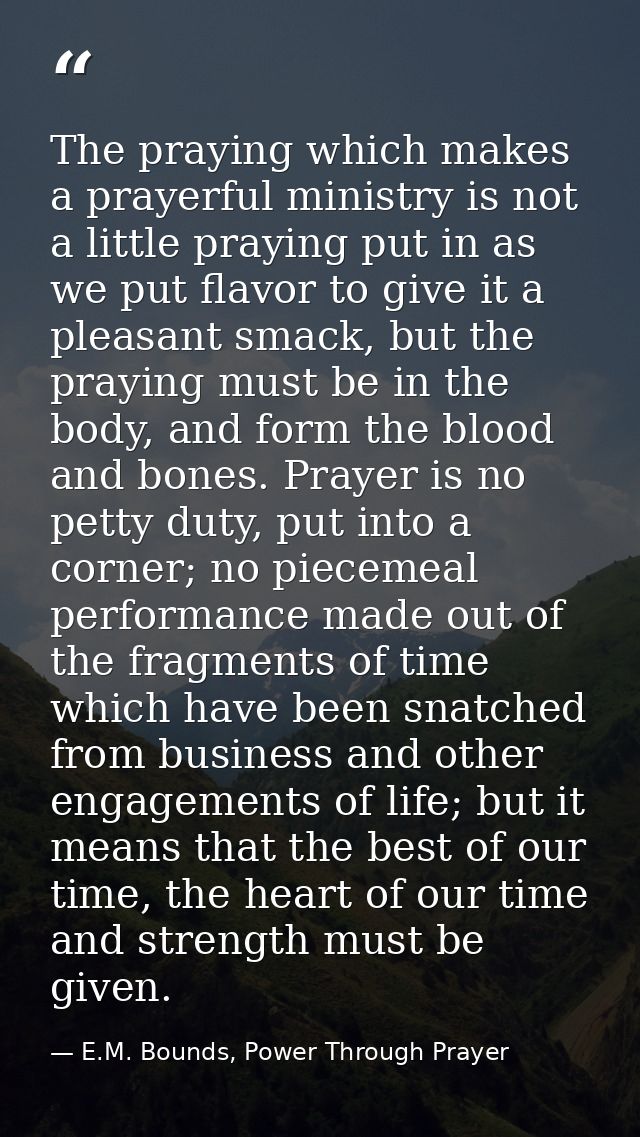 The praying which makes a prayerful ministry is not a little praying put in as we put flavor to give it a pleasant smack — E.M. Bounds, Power Through Prayer