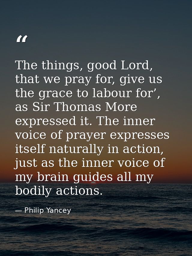 The things, good Lord, that we pray for, give us the grace to labour for’, as Sir Thomas More expressed it. The inner vo — Philip Yancey