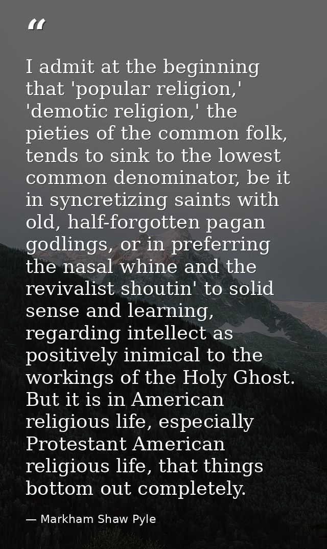 I admit at the beginning that 'popular religion,' 'demotic religion,' the pieties of the common folk, tends to sink to t — Markham Shaw Pyle