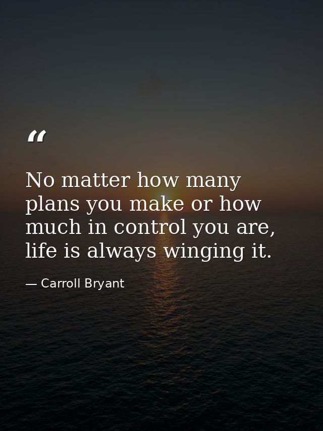 No matter how many plans you make or how much in control you are, life is always winging it. — Carroll Bryant