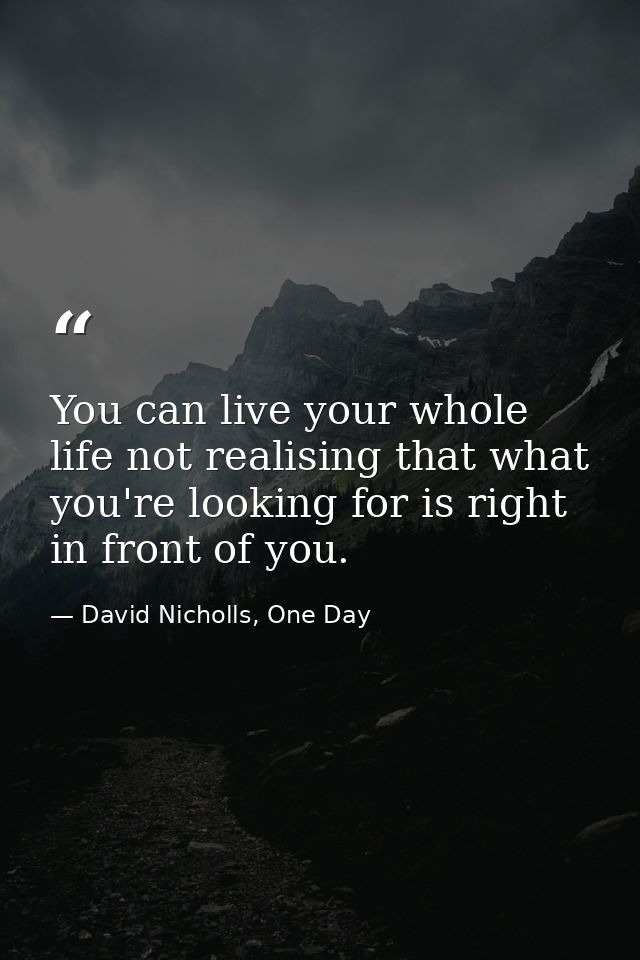 You can live your whole life not realising that what you're looking for is right in front of you. — David Nicholls, One Day