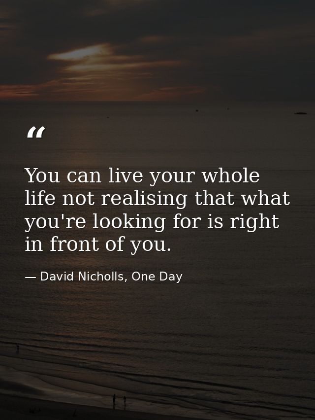You can live your whole life not realising that what you're looking for is right in front of you. — David Nicholls, One Day