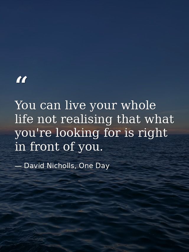 You can live your whole life not realising that what you're looking for is right in front of you. — David Nicholls, One Day