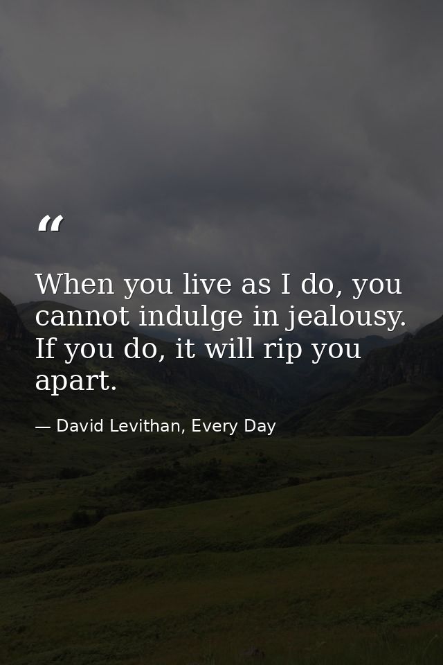 When you live as I do, you cannot indulge in jealousy. If you do, it will rip you apart. — David Levithan, Every Day