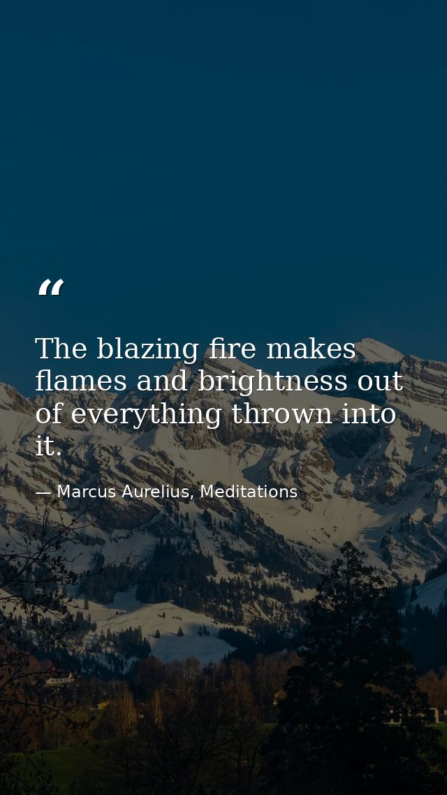 The blazing fire makes flames and brightness out of everything thrown into it. — Marcus Aurelius, Meditations