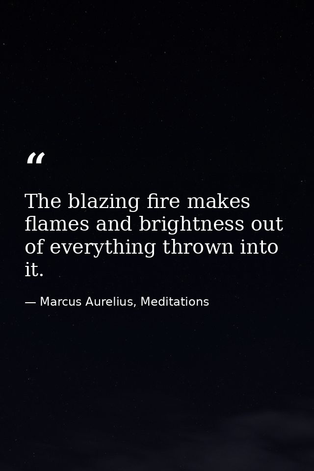 The blazing fire makes flames and brightness out of everything thrown into it. — Marcus Aurelius, Meditations