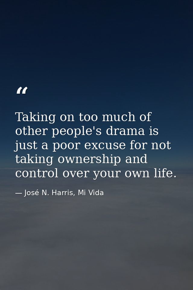 Taking on too much of other people's drama is just a poor excuse for not taking ownership and control over your own life — José N. Harris, Mi Vida